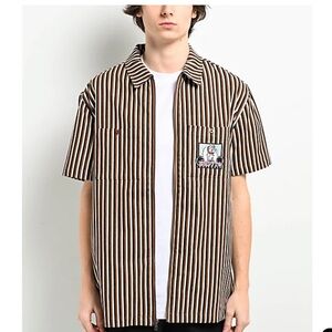 Empyre Glen Black, White & Brown Stripe Short Sleeve Zip Shirt